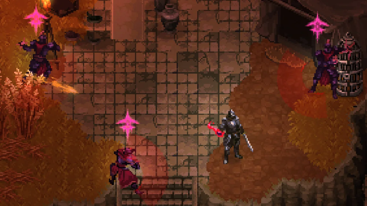 Combate de Cursemark em uma área escura do jogo