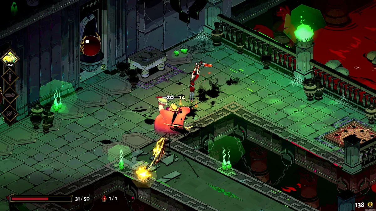 Zagreus em combate durante uma run de Hades