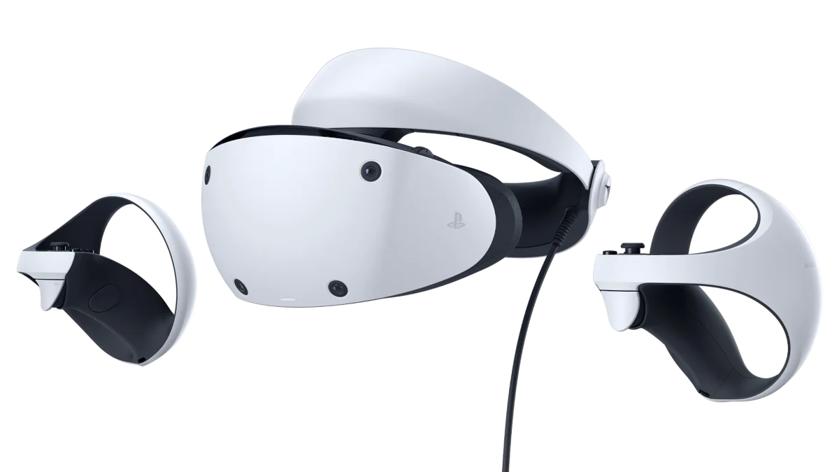 Headset e controles PlayStation VR2 em imagem oficial de produto