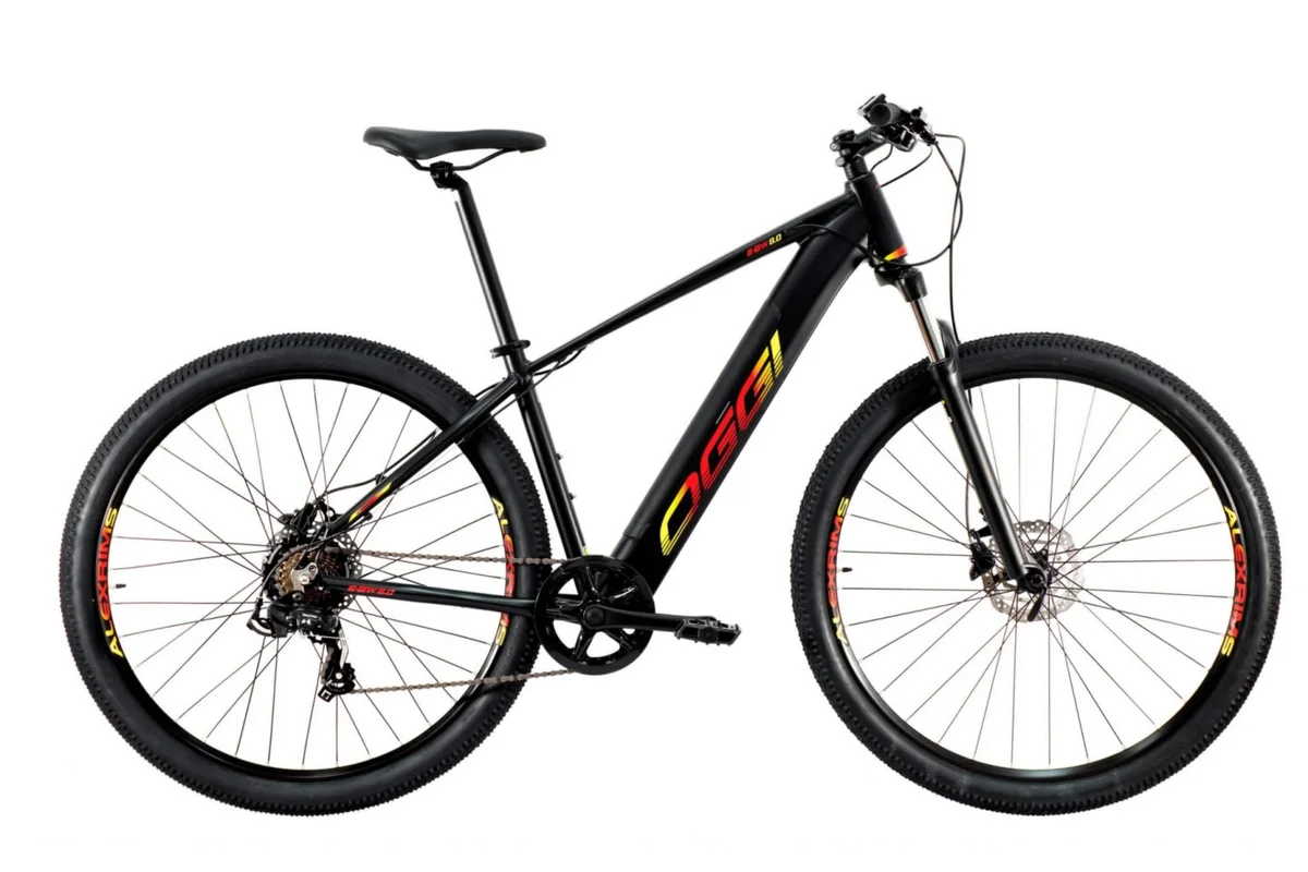 Bicicleta elétrica Oggi Big Wheel 8.0 em perfil lateral